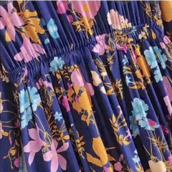 Wild Bloom Gypsy Boho Blue Floral Flowy Midi Dress - Picture 10 of 11